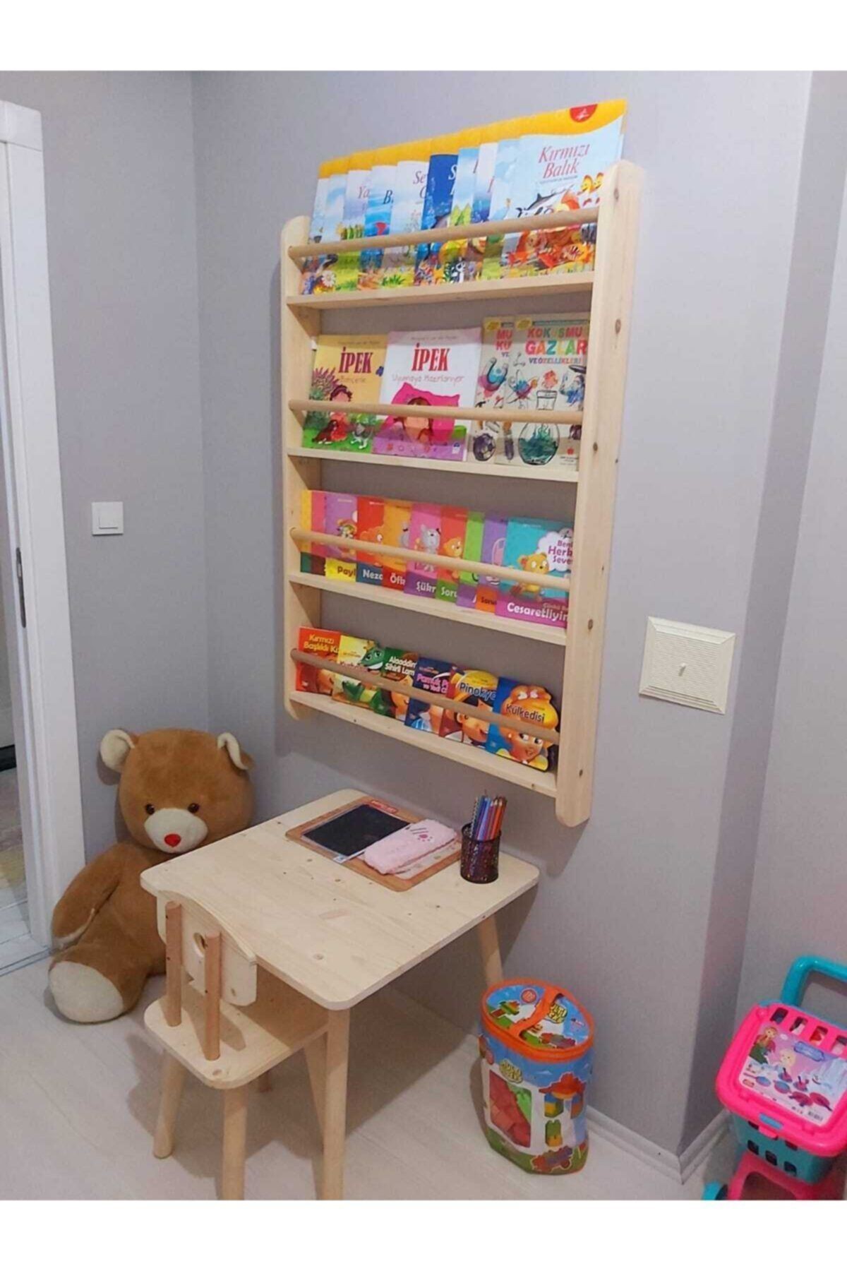 3'lü Takım-montessori Kitaplık-masa-sandalye (AHŞAPTAN)
