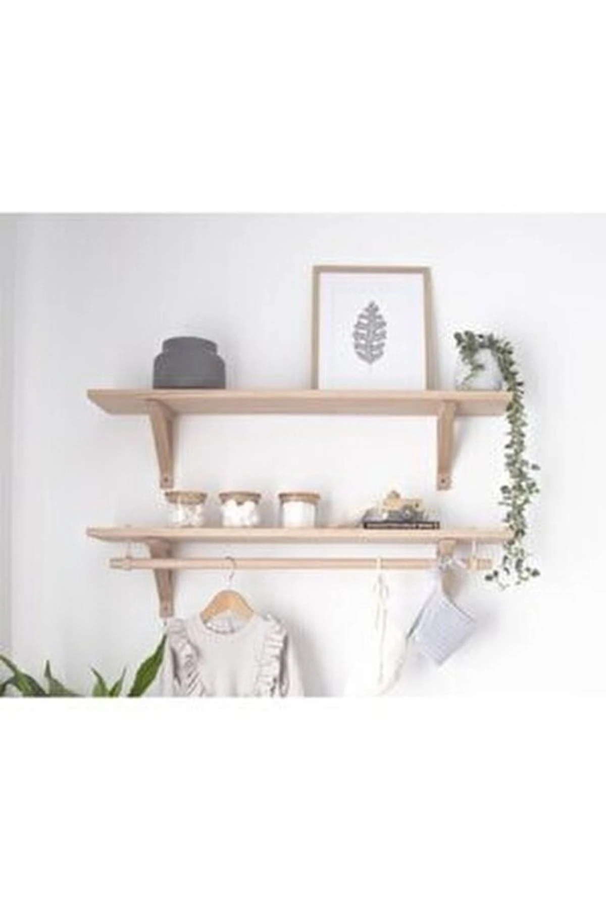 Masif Ahşaptan 2’li Yuvarlak Askılıklı Raf