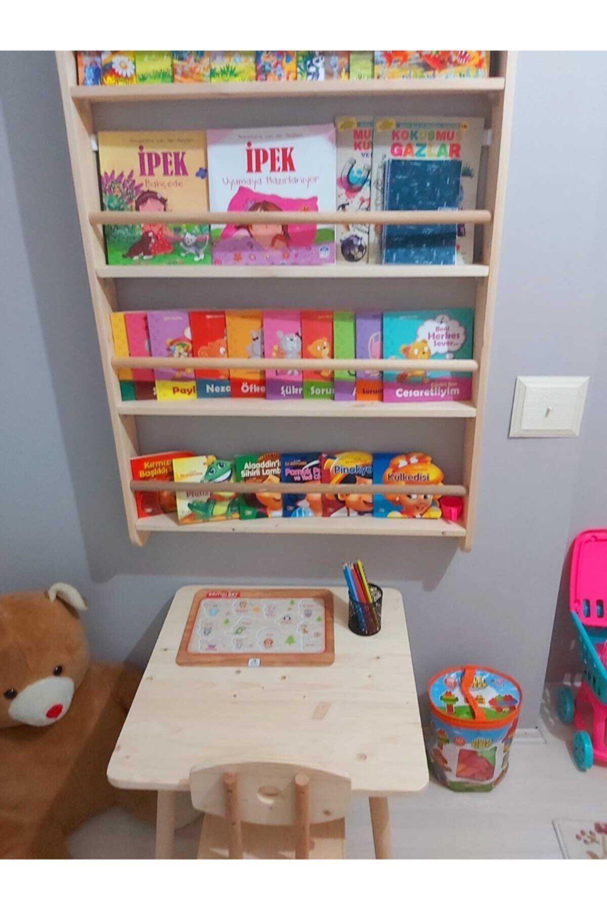 3'lü Takım-montessori Kitaplık-masa-sandalye (AHŞAPTAN)