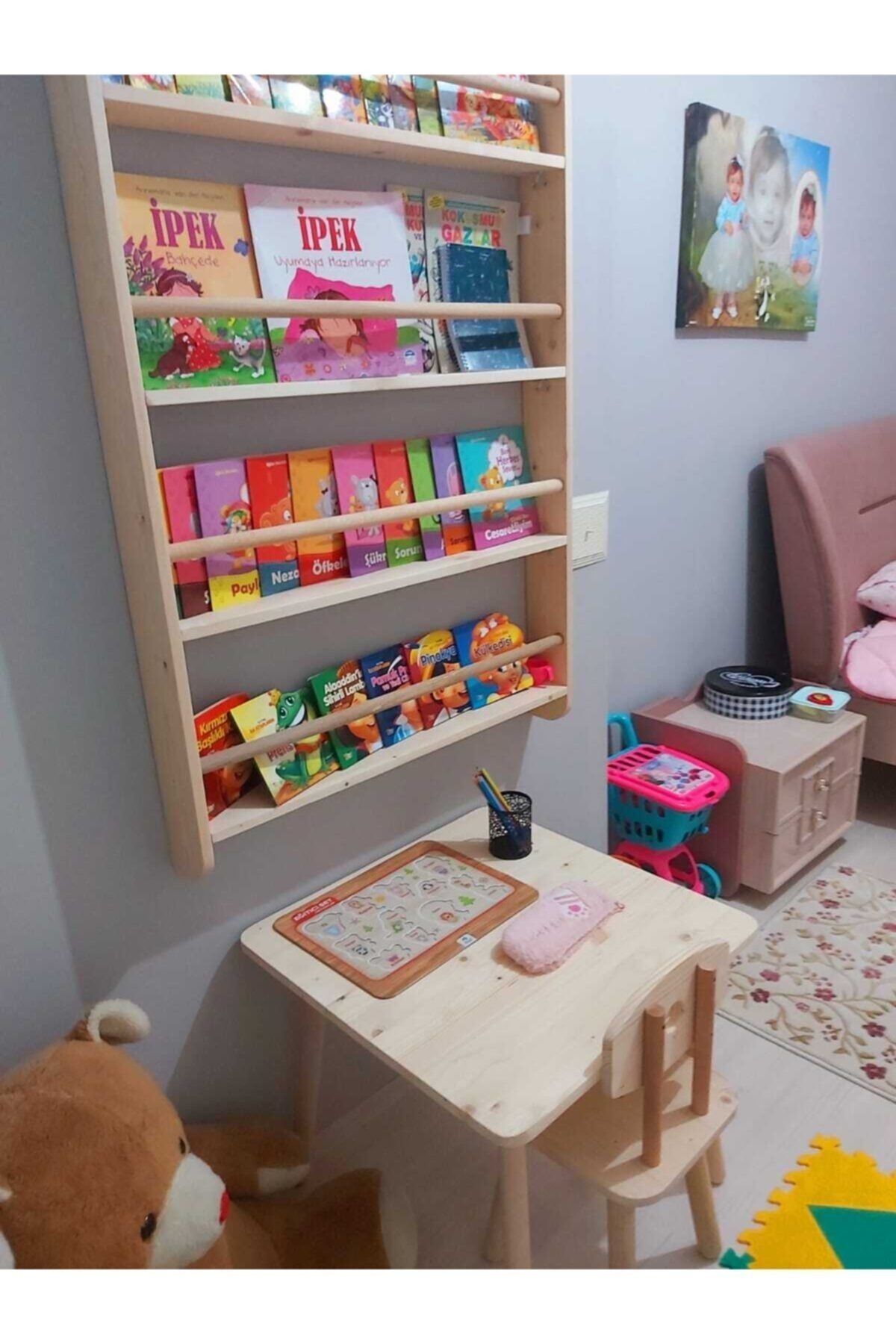3'lü Takım-montessori Kitaplık-masa-sandalye (AHŞAPTAN)