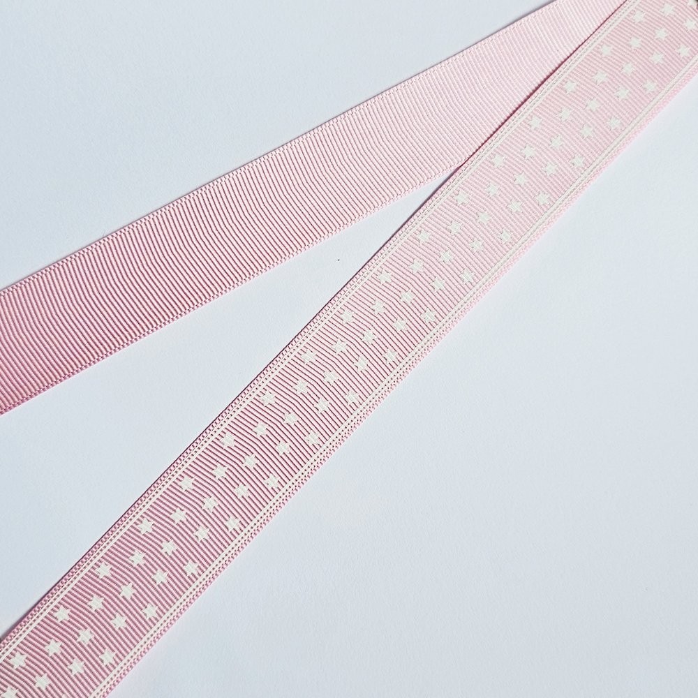 Grogren Kurdele Yıldız Desenli 2,5 cm 20 Metre Açık Pembe