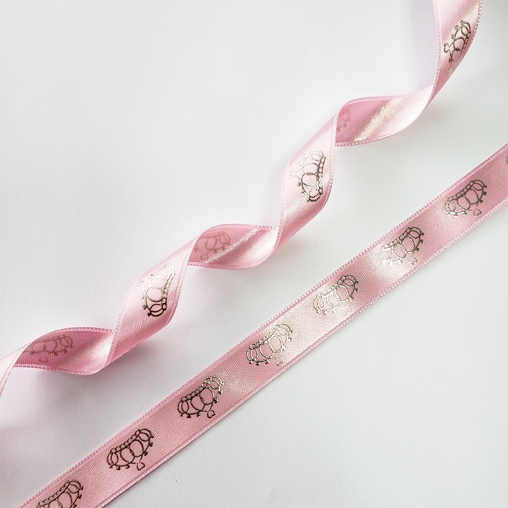 Saten Varak Kraliçe Baskılı Kurdele 1,5 cm Mavi Gümüş 5 Metre