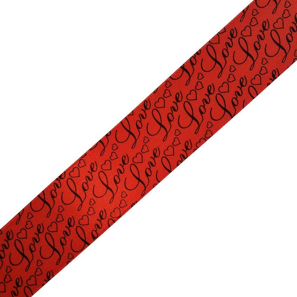 Saten Kurdele 4 cm Kırmızı Love 1 Metre