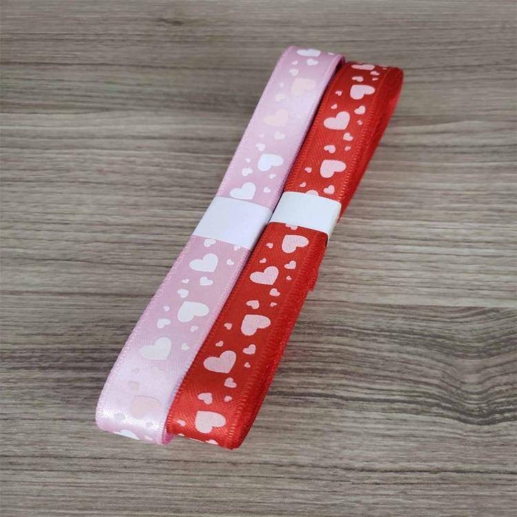 Saten Kurdele Kalp Baskılı 10 Metre 1,5 cm