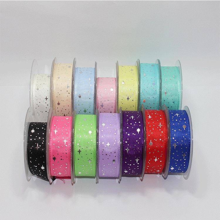 25mm Yıldız Baskılı Tafta Kurdele 1 Metre