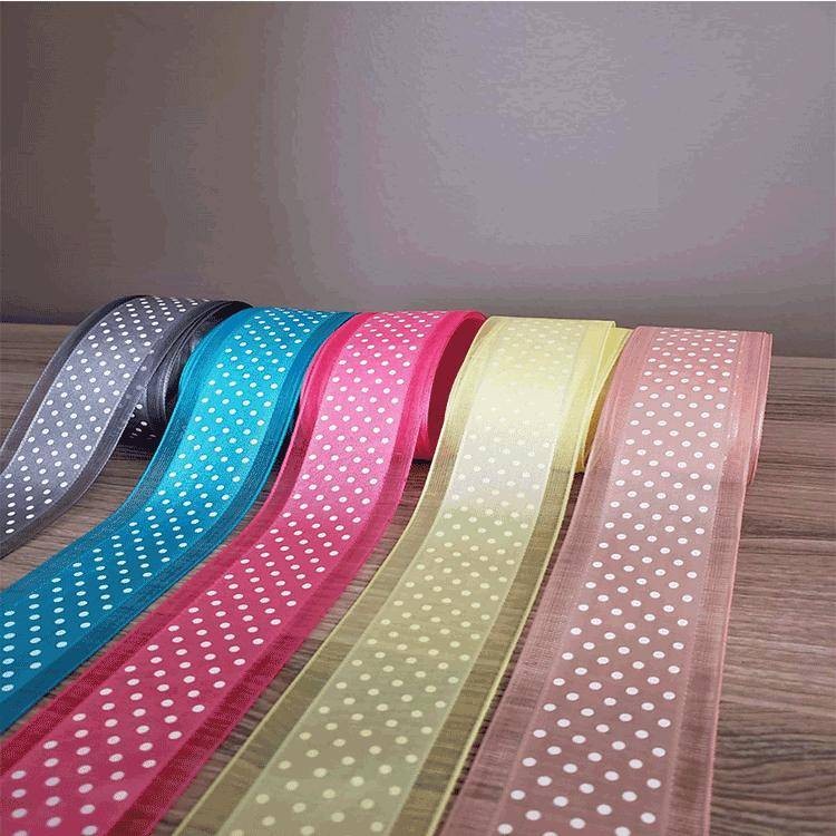 Organze Kenarlı Puantiyeli Tafta Kurdele 1 Metre
