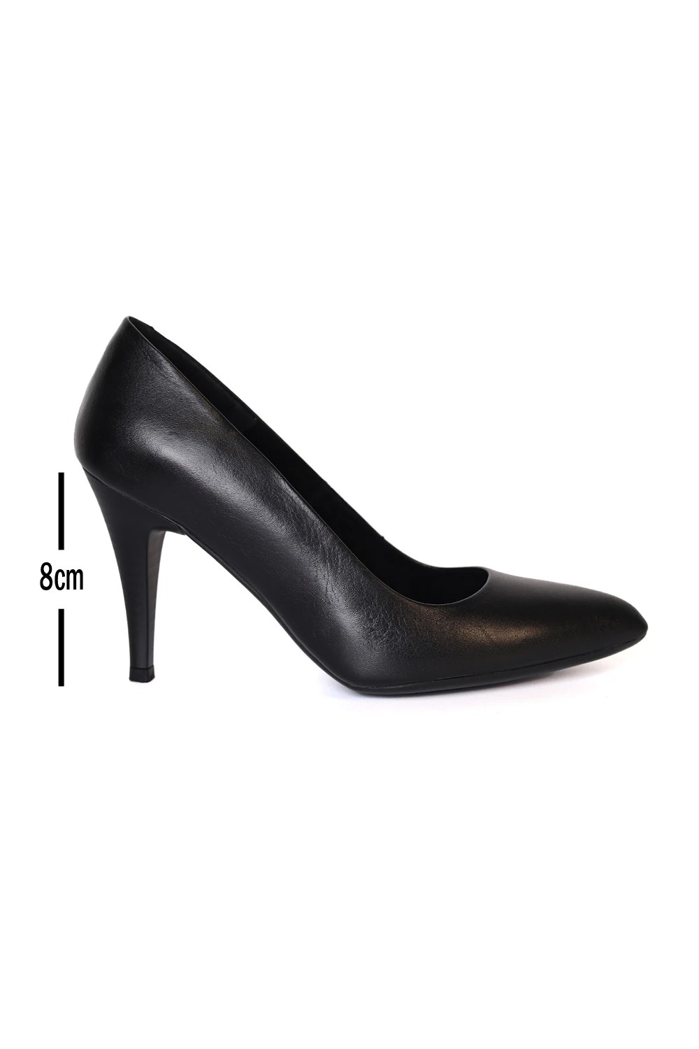 Hakiki Deri Kauçuk Tabanlı Siyah Kadın Stiletto