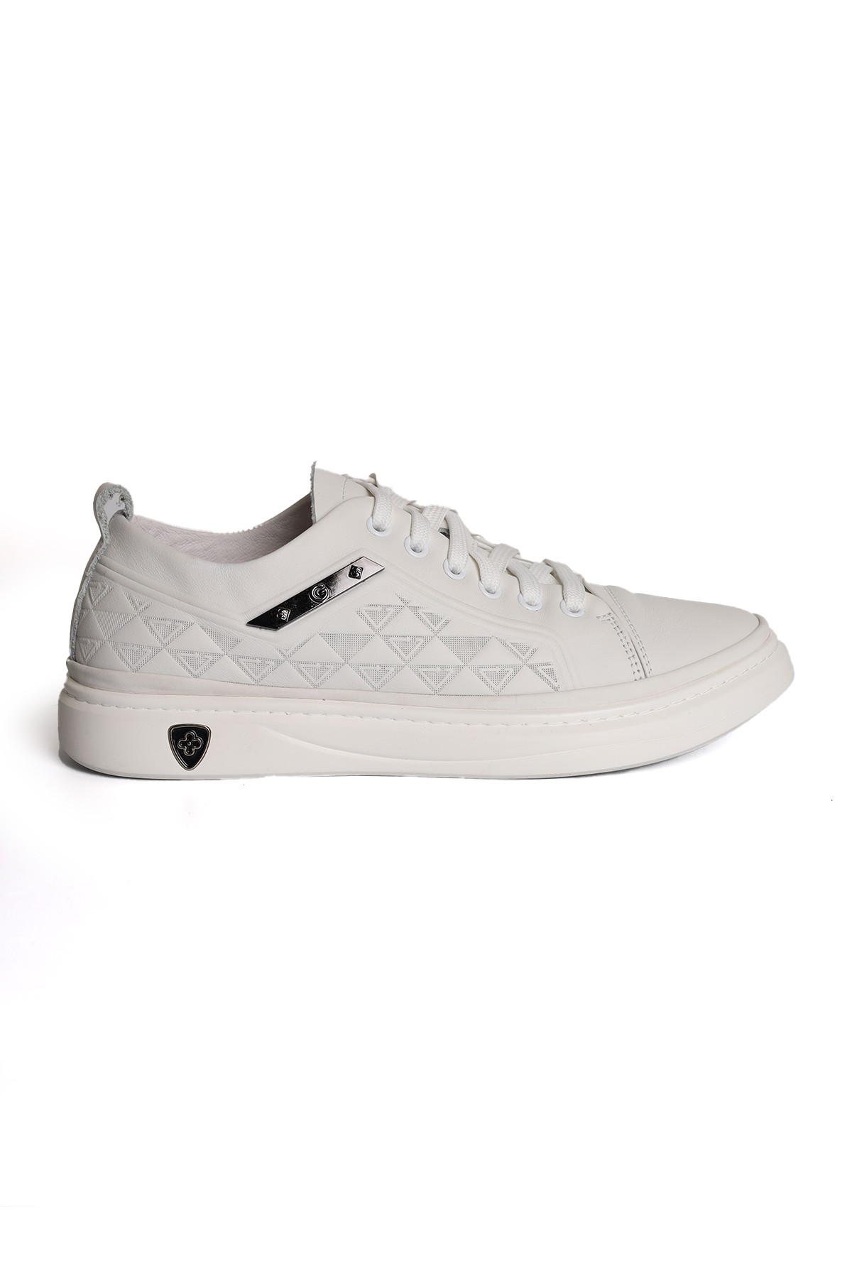 Hakiki Deri Bağcık Kısımları Elastik Detaylı Beyaz Erkek Sneakers