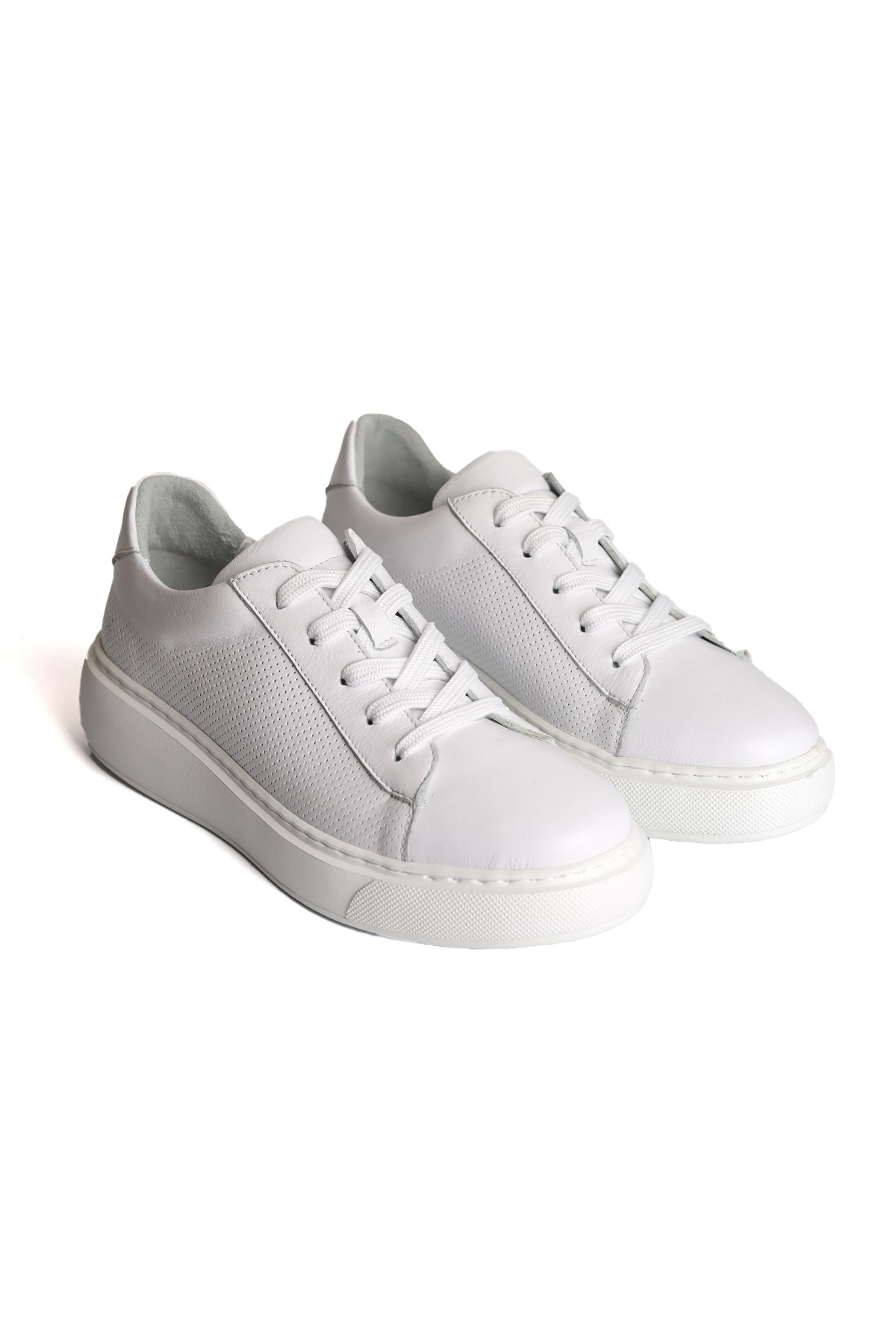 Hakiki Deri El Yapımı Eva Tabanlı Beyaz Unisex Sneakers