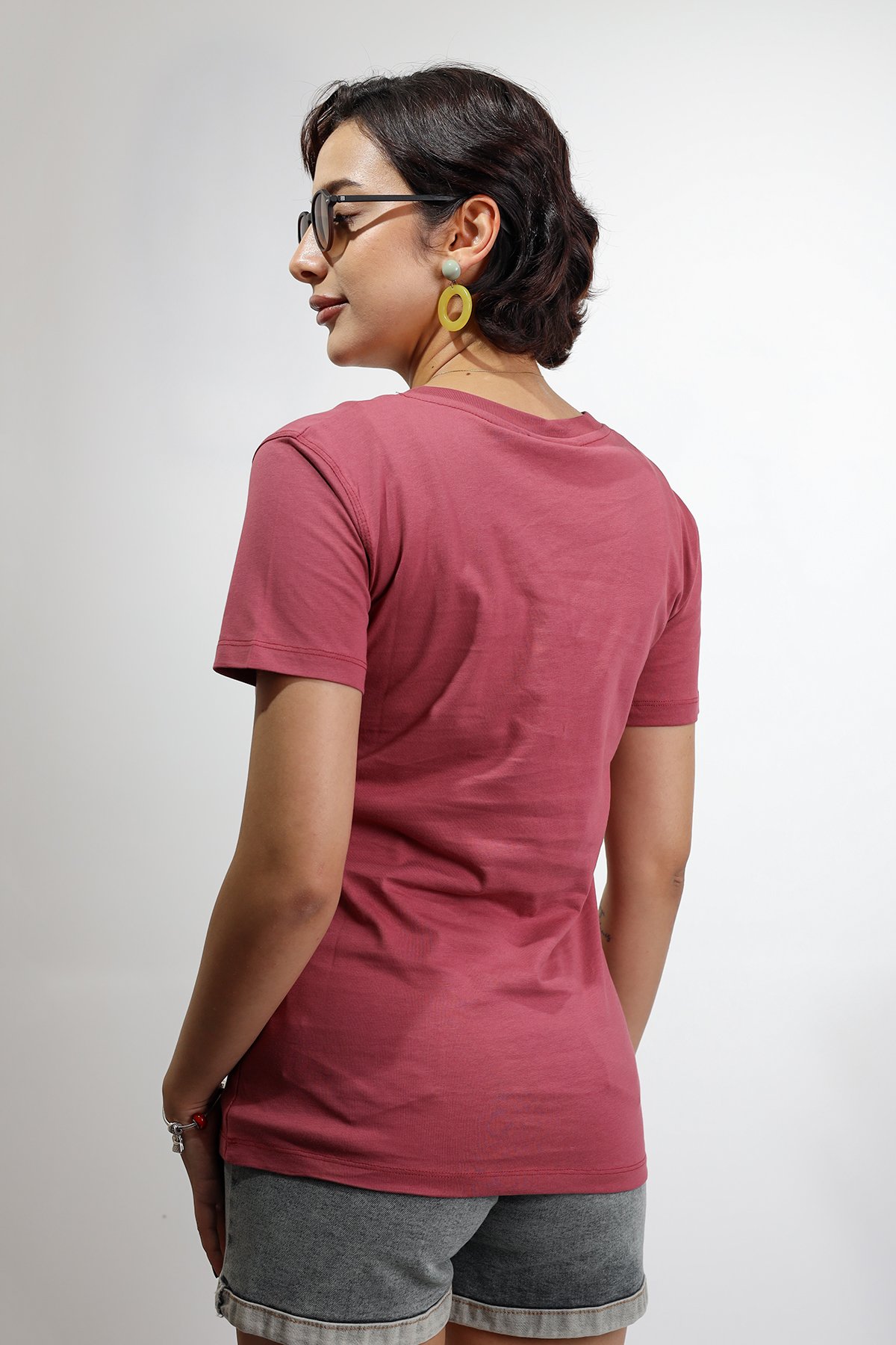 V Yaka Kadın Pembe T-shirt