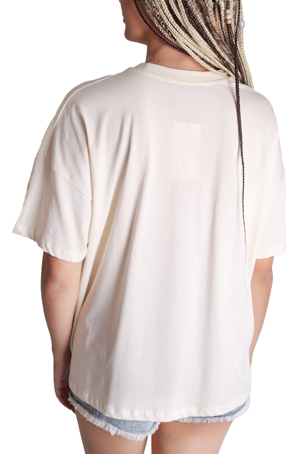 Qustile Doğal Pamuk Dokulu Basklı Oversize Kadın T-shirt Q241031