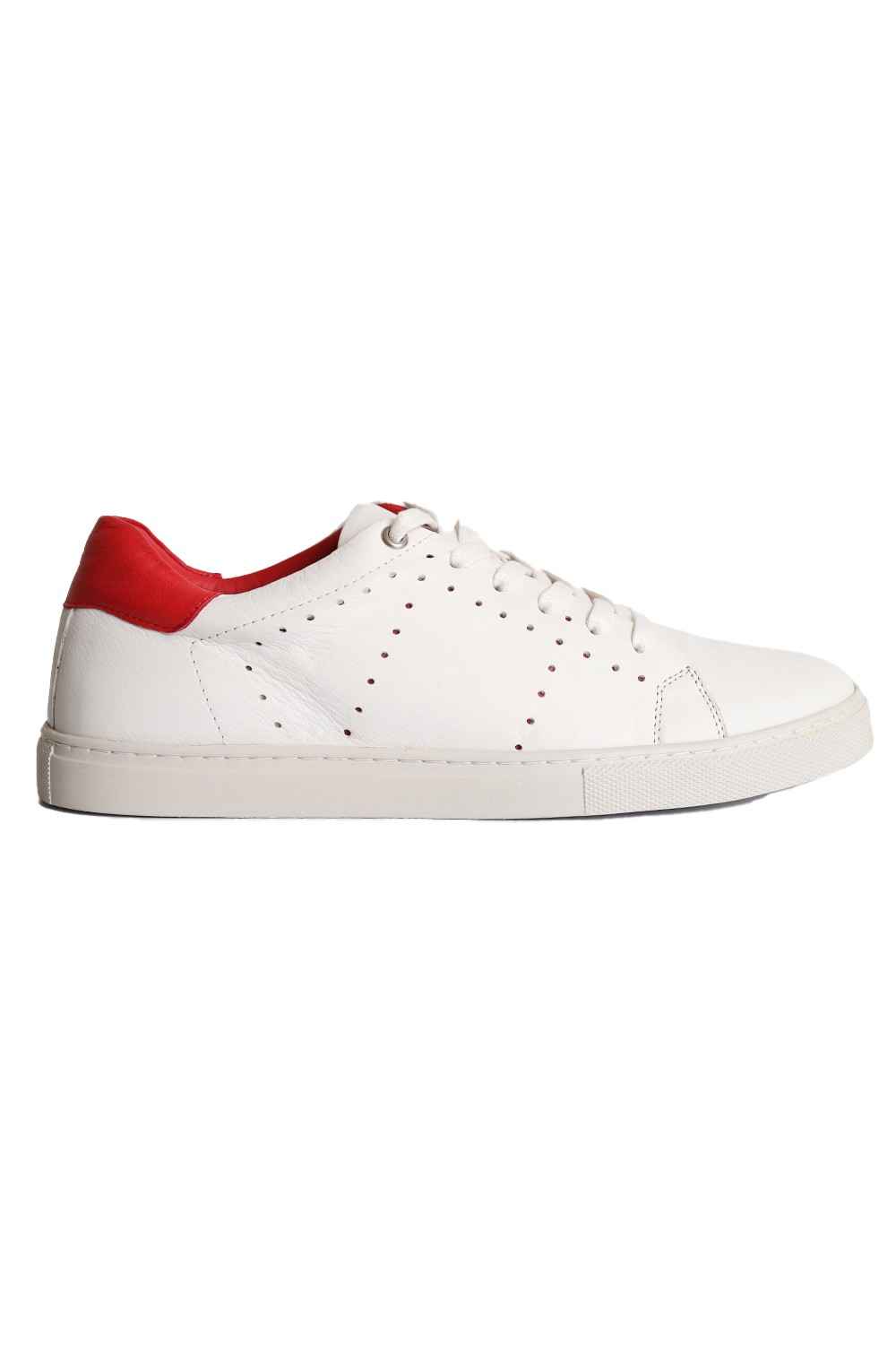 Hakiki Deri El Yapımı Ortapedik Beyaz Kırmızı Tabanlı Erkek Sneakers