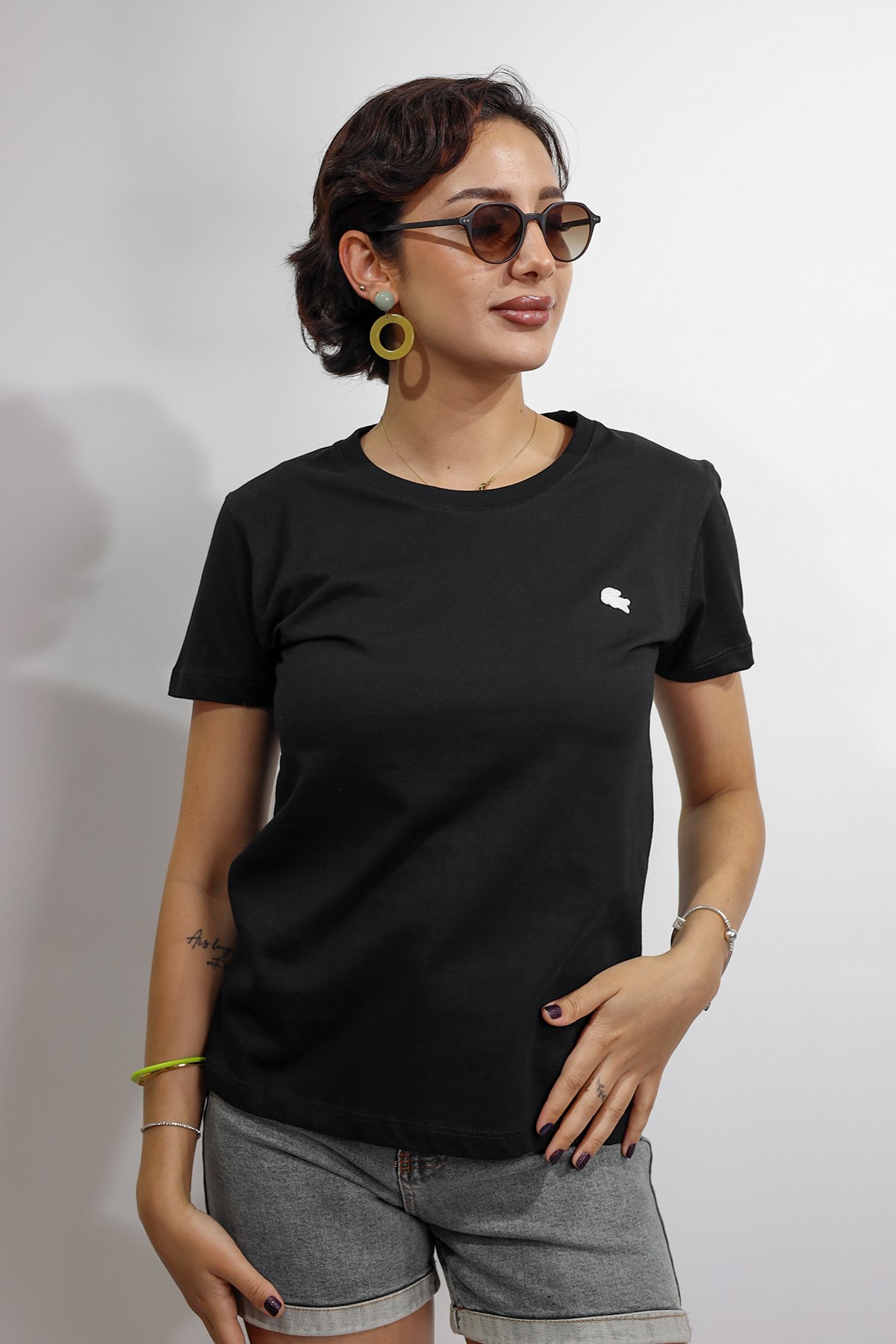 Bisiklet Yaka Kadın Siyah T-Shirt