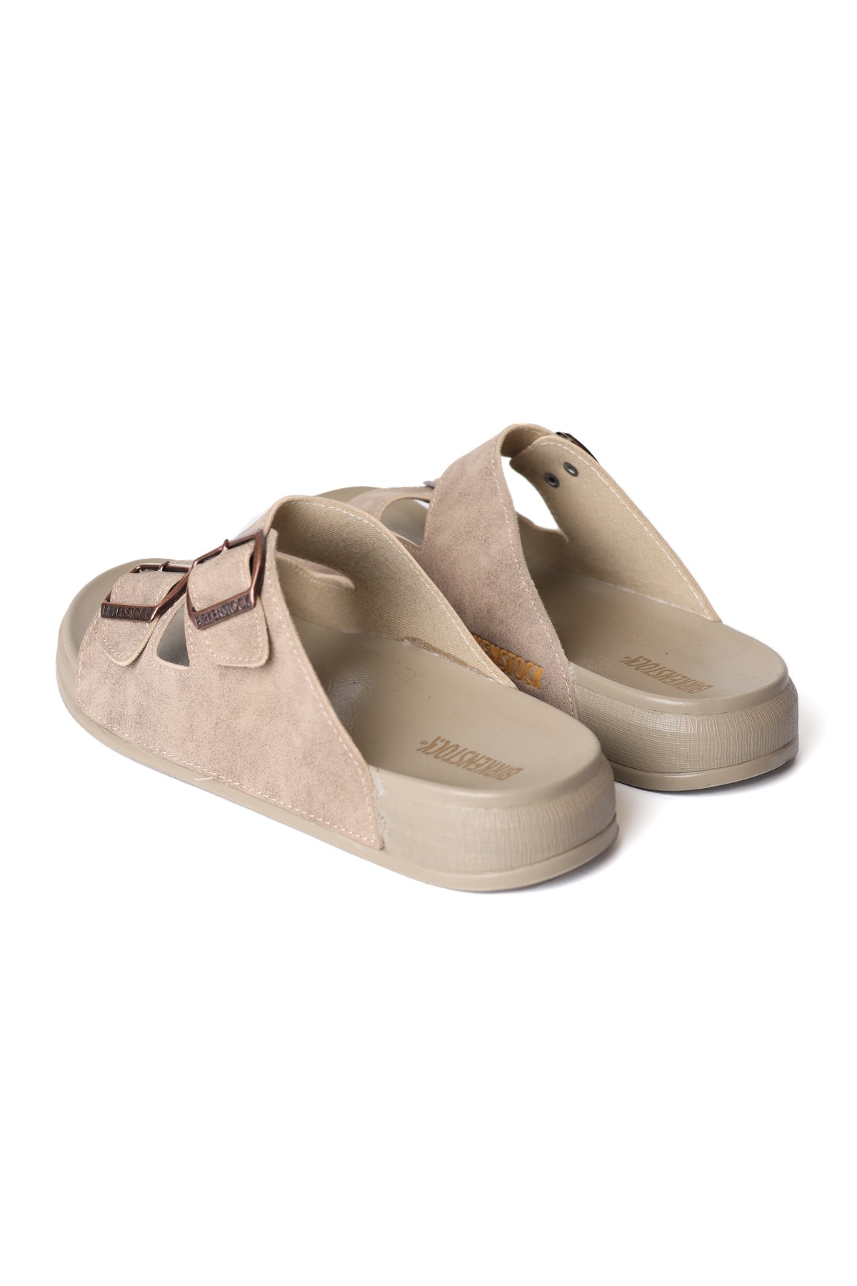 Birkenstock Çift Bantlı Ortapedilk Taban Bej Günlük Erkek Terlik