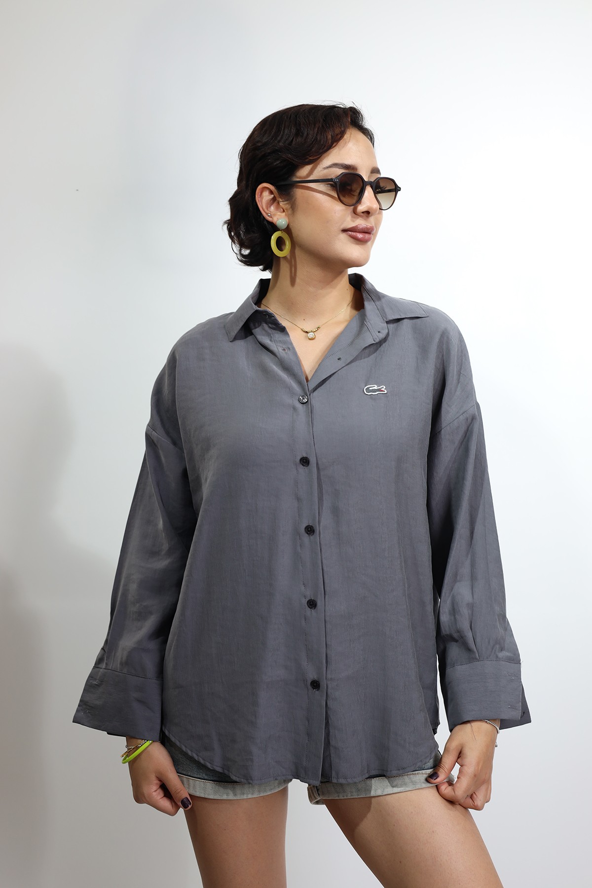 Kadın Relaxed Fit Füme Kadın Gömlek