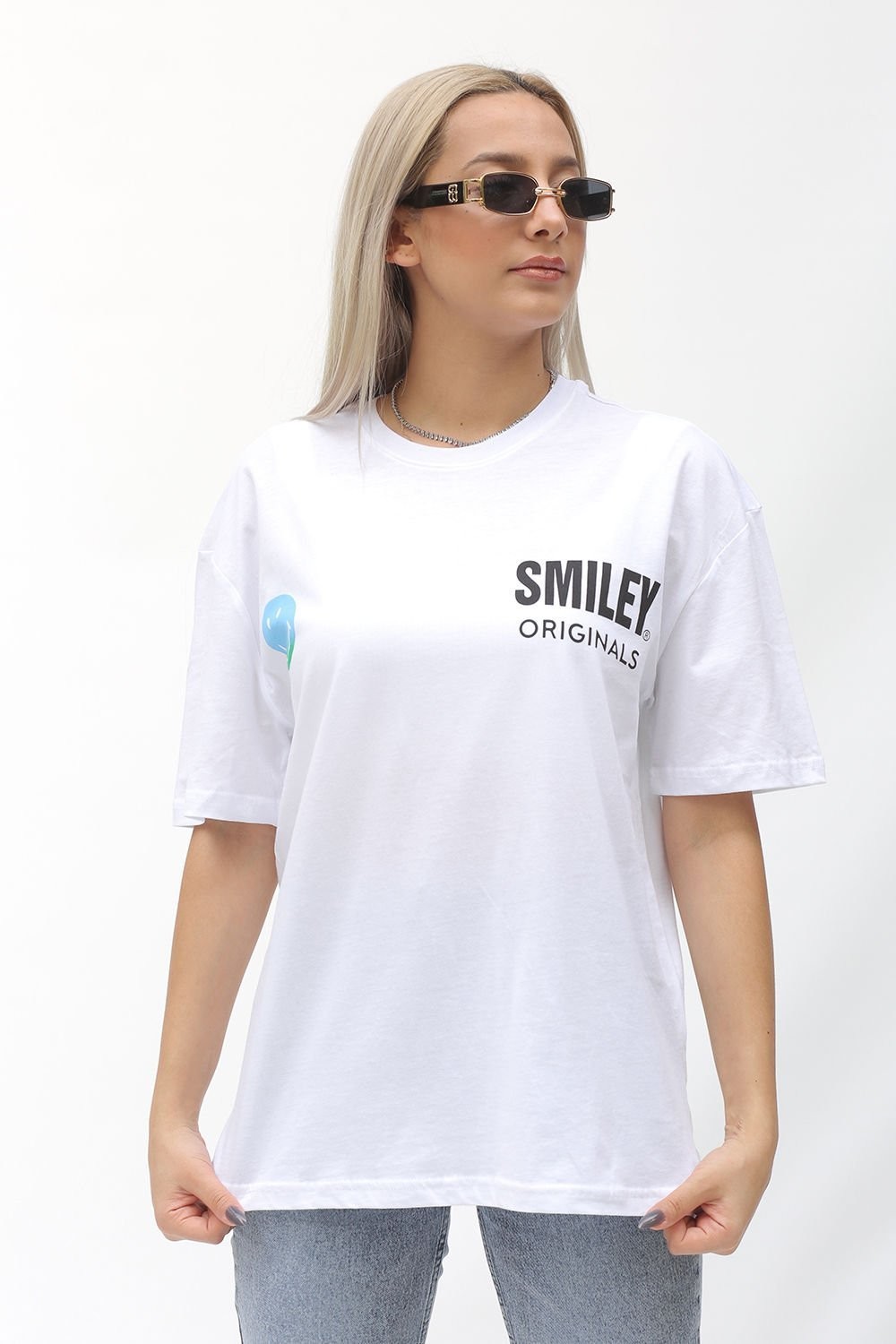 Orijinal Zara Markalı Smiley Baskılı Beyaz Renk Kadın Tshirt M006