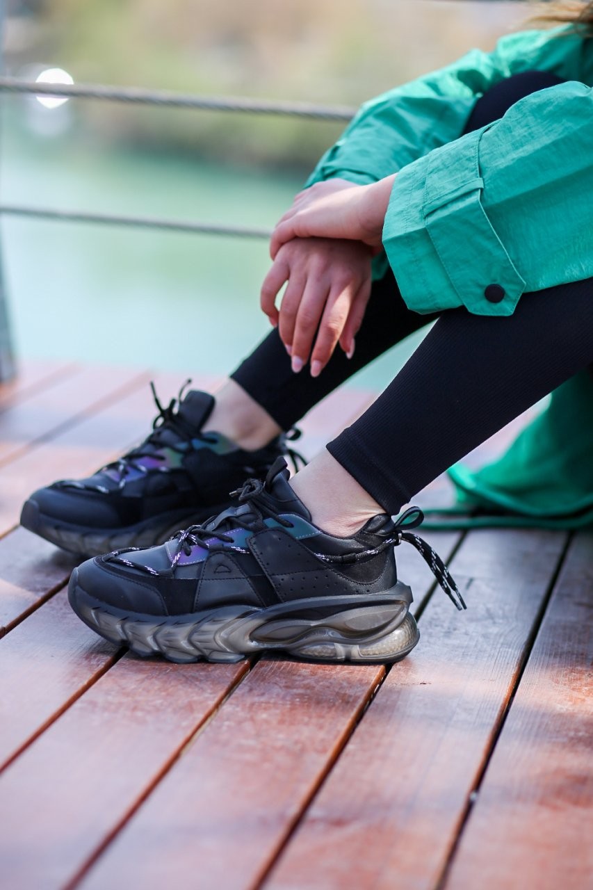 İcon Mikro Materyal Siyah Renk Kadın Sneakers S001