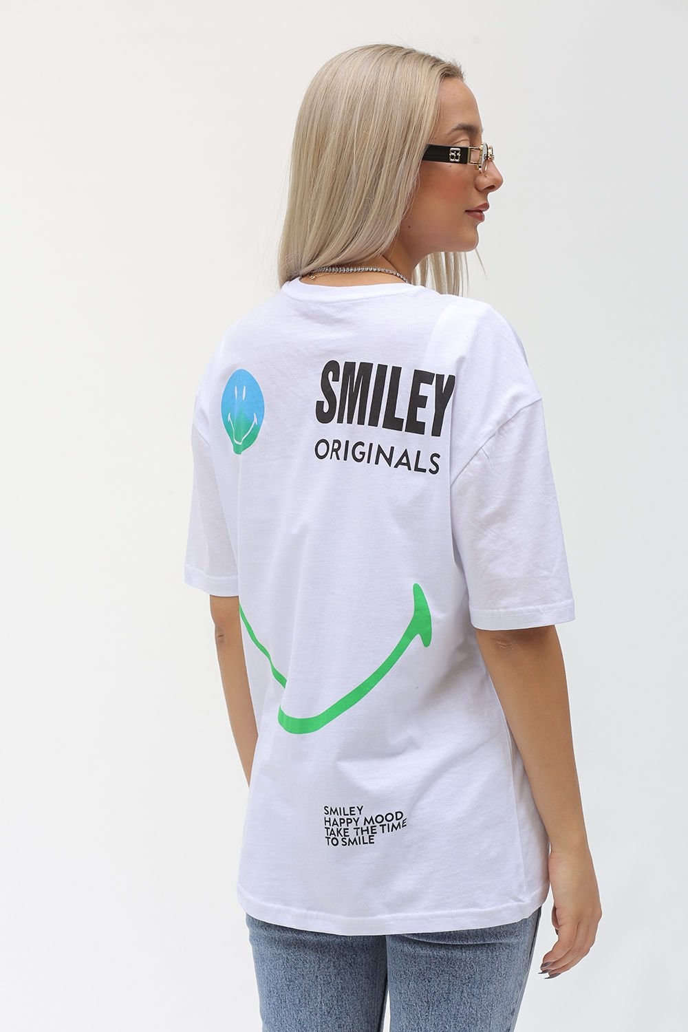 Orijinal Zara Markalı Smiley Baskılı Beyaz Renk Kadın Tshirt M006