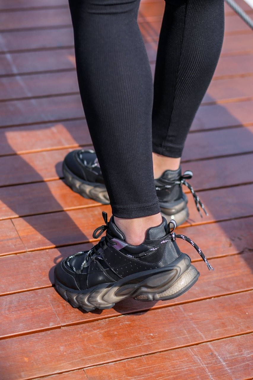 İcon Mikro Materyal Siyah Renk Kadın Sneakers S001