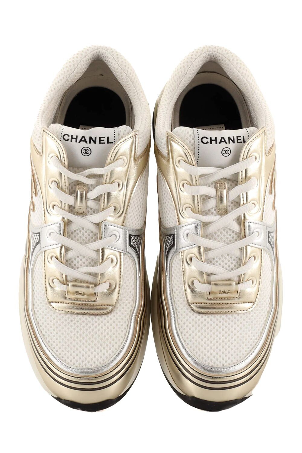 Chanel Women's CC Low-Top Sneakers Fabric and Laminated Leather