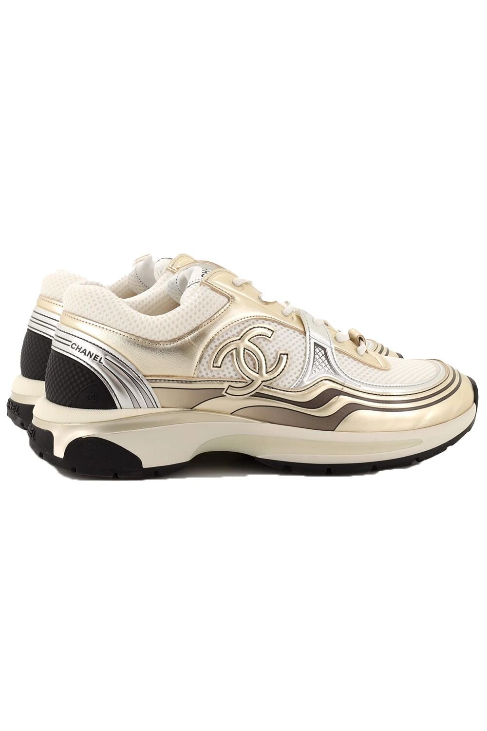 Chanel Women's CC Low-Top Sneakers Fabric and Laminated Leather