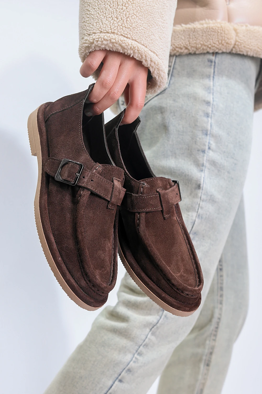 Hakiki Deri El Yapımı Anatomik Taban Acı Kahve Kadın Loafer R004