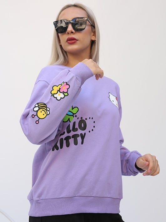 Pamuklu Yapıda Hello Kitty Lila Renk Kadın Sweat M082