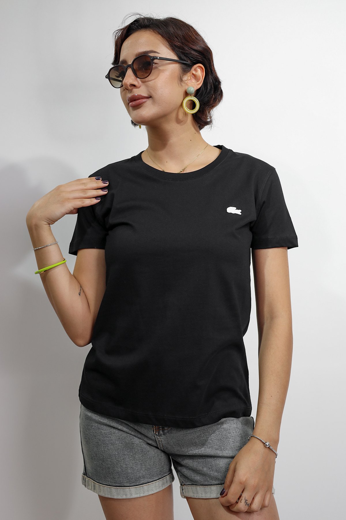 Bisiklet Yaka Kadın Siyah T-Shirt