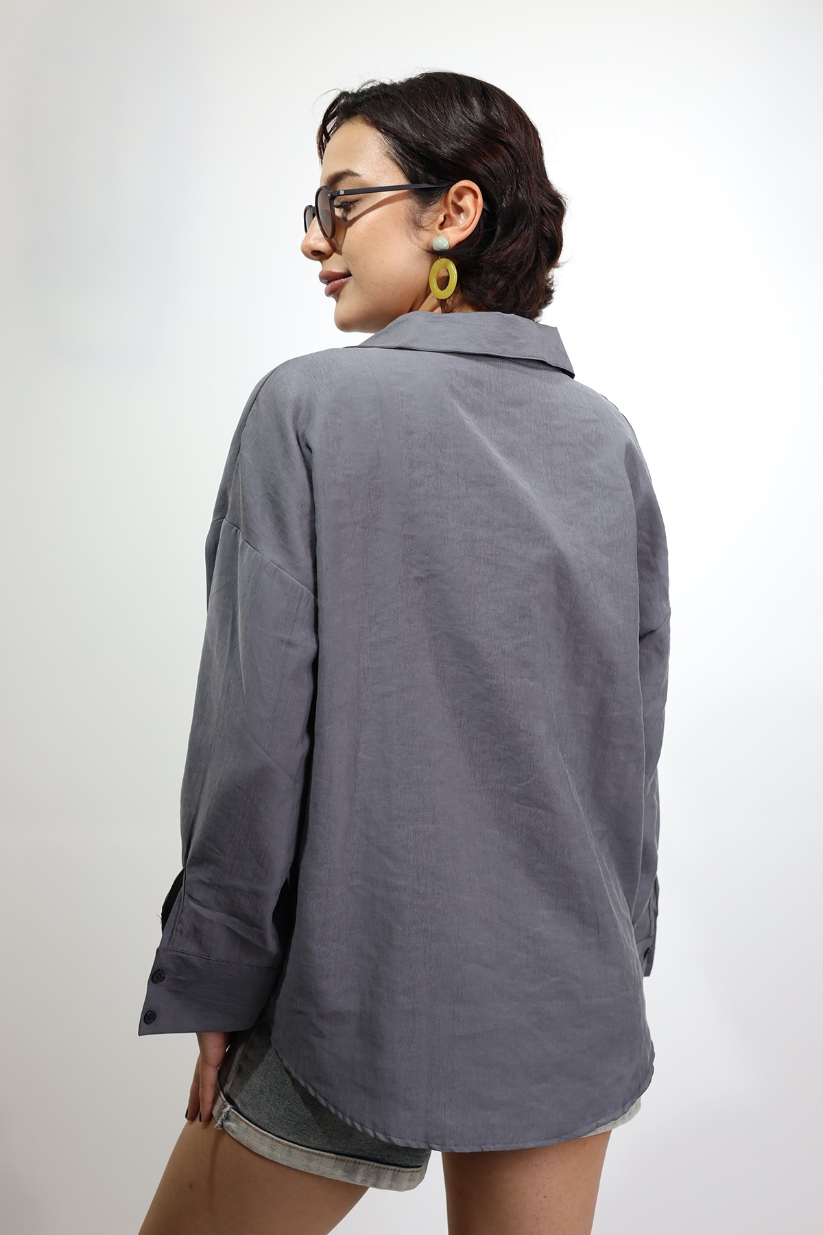 Kadın Relaxed Fit Füme Kadın Gömlek