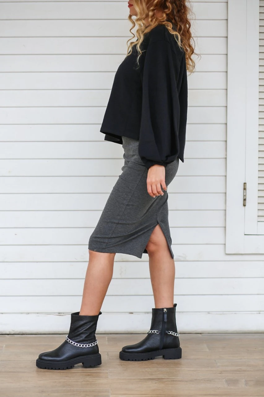 Derryf Doğal Deri Materyal Kauçuk Taban Siyah Renk Bot