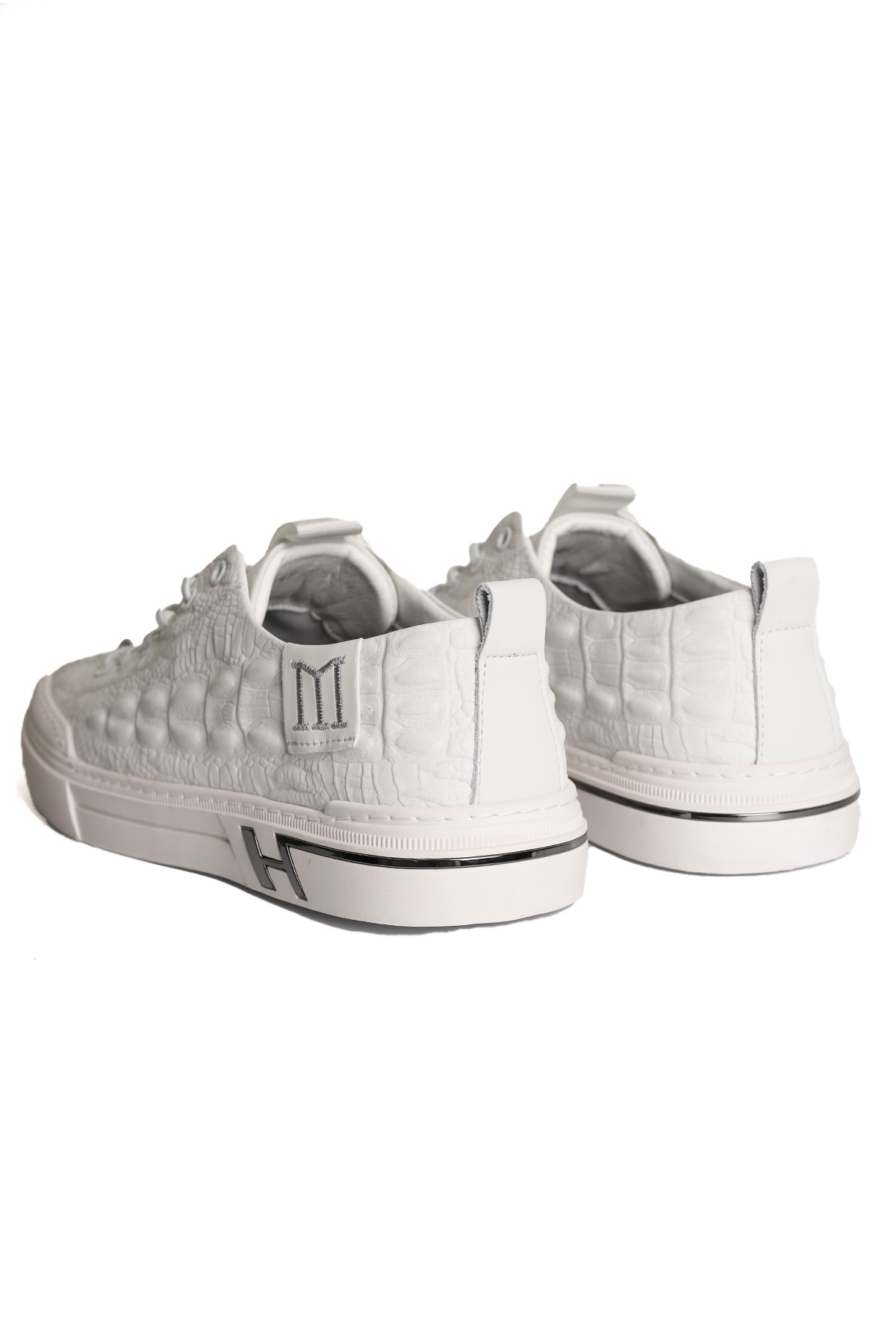 Hakiki Deri Kabartma Yan Detaylı Beyaz Erkek Sneaker