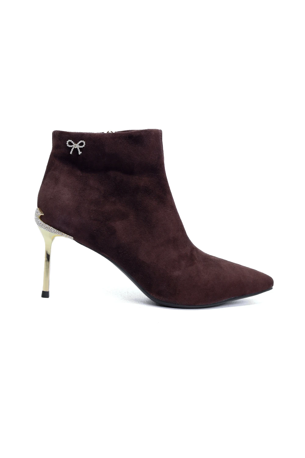 Nubuk Dokulu Metal Topuk Detaylı İthal Kahve Kadın Bot