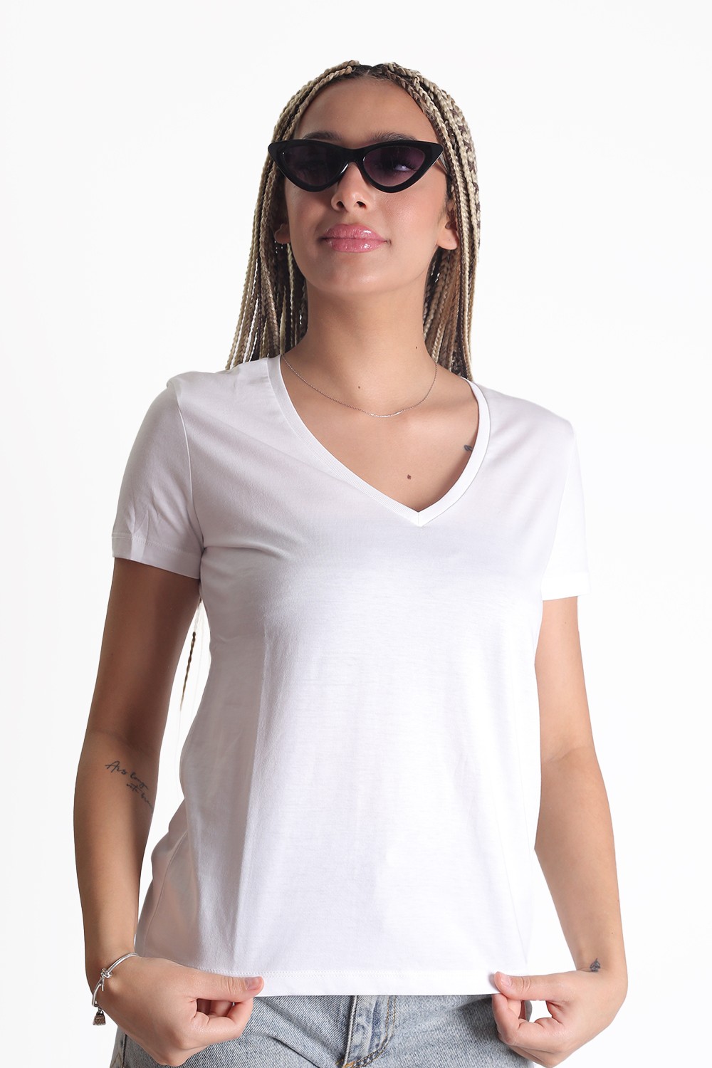 Doğal Pamuk Basic V Yaka T-shirt D3470