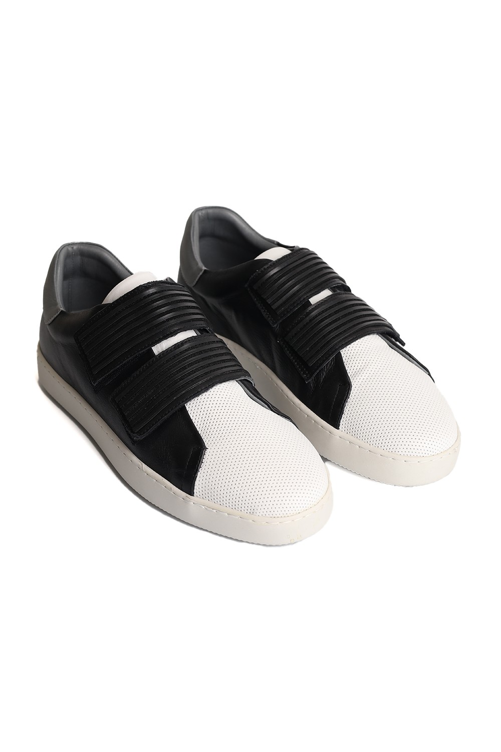 Hakiki Deri El Yapımı Ortapedik Tabanlı Siyah Cırtlı Erkek Sneakers