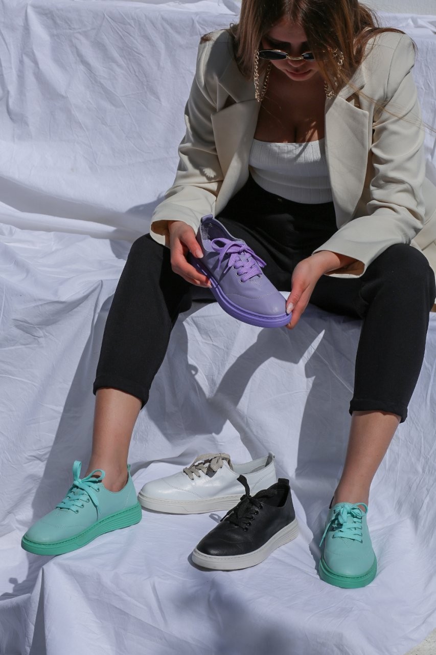 Krolina Doğal Deri Materyal Eva Taban Mint Renk Sneakers S004