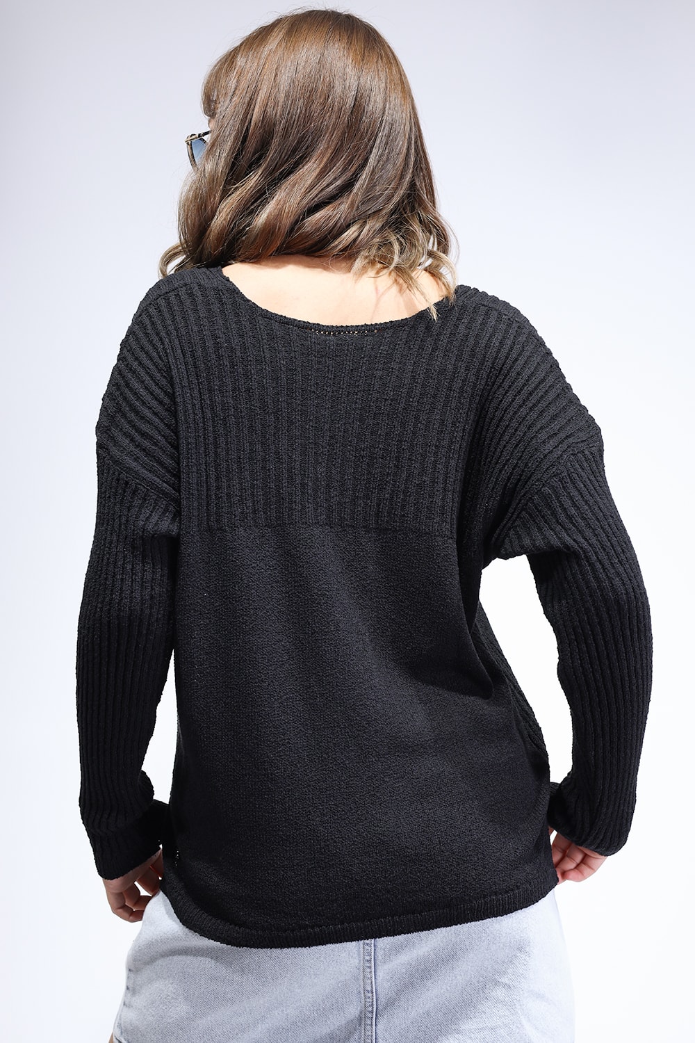 Orjinal Marka Oversize Kesim Kadın Triko Siyah Bluz