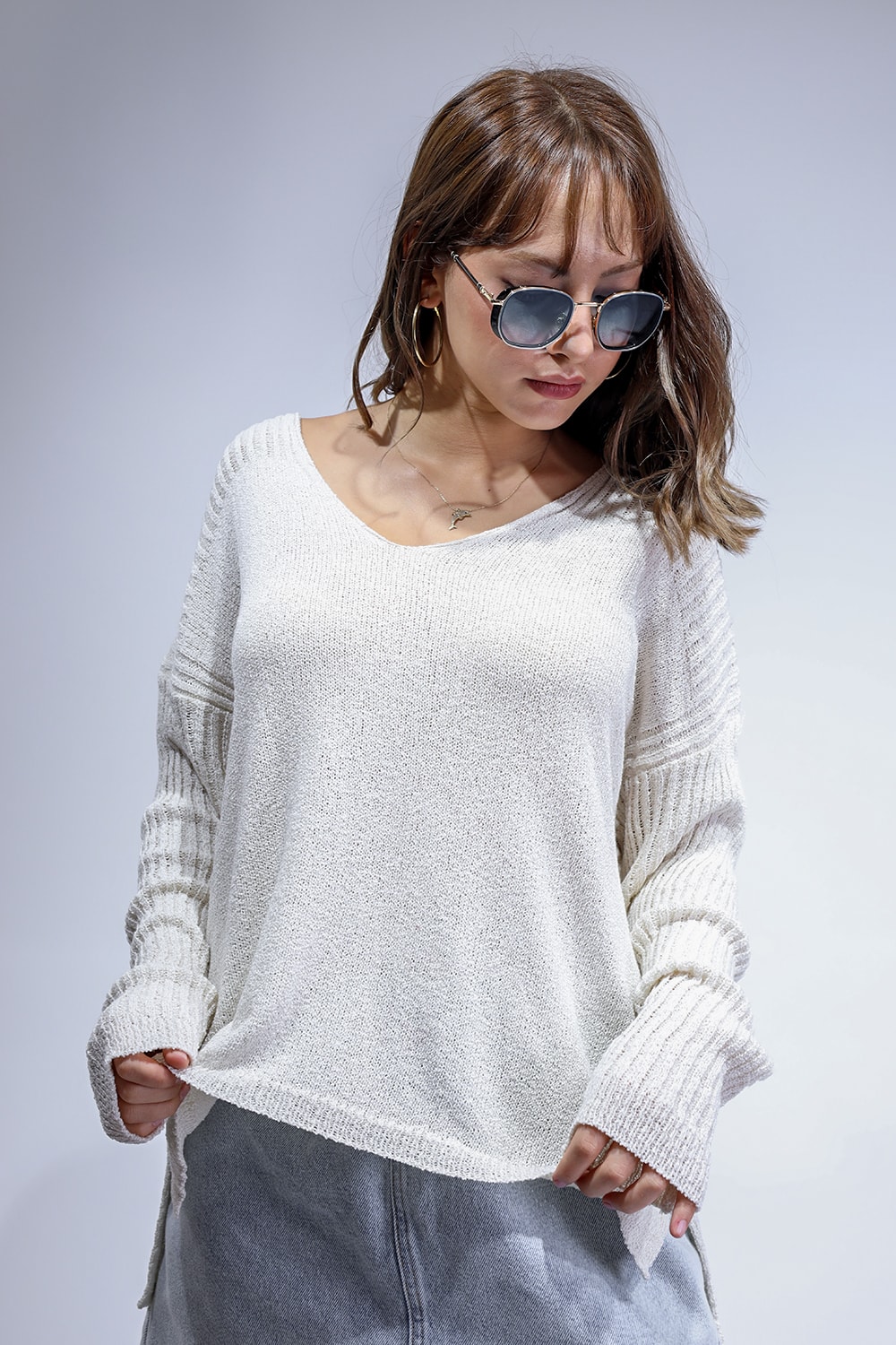 Orjinal Marka Oversize Kesim Kadın Triko Bluz