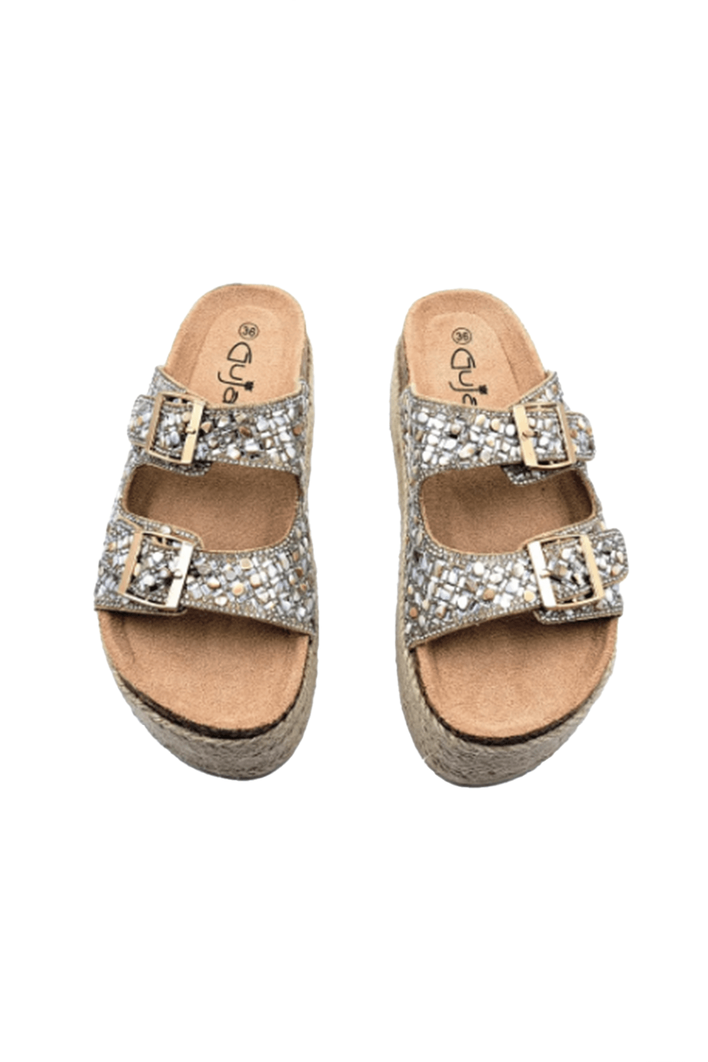 Guja Espadril Yüksek Taban (6 CM) Çift Tokalı Taşlı Bej Kadın Terlik 25Y105 BJ