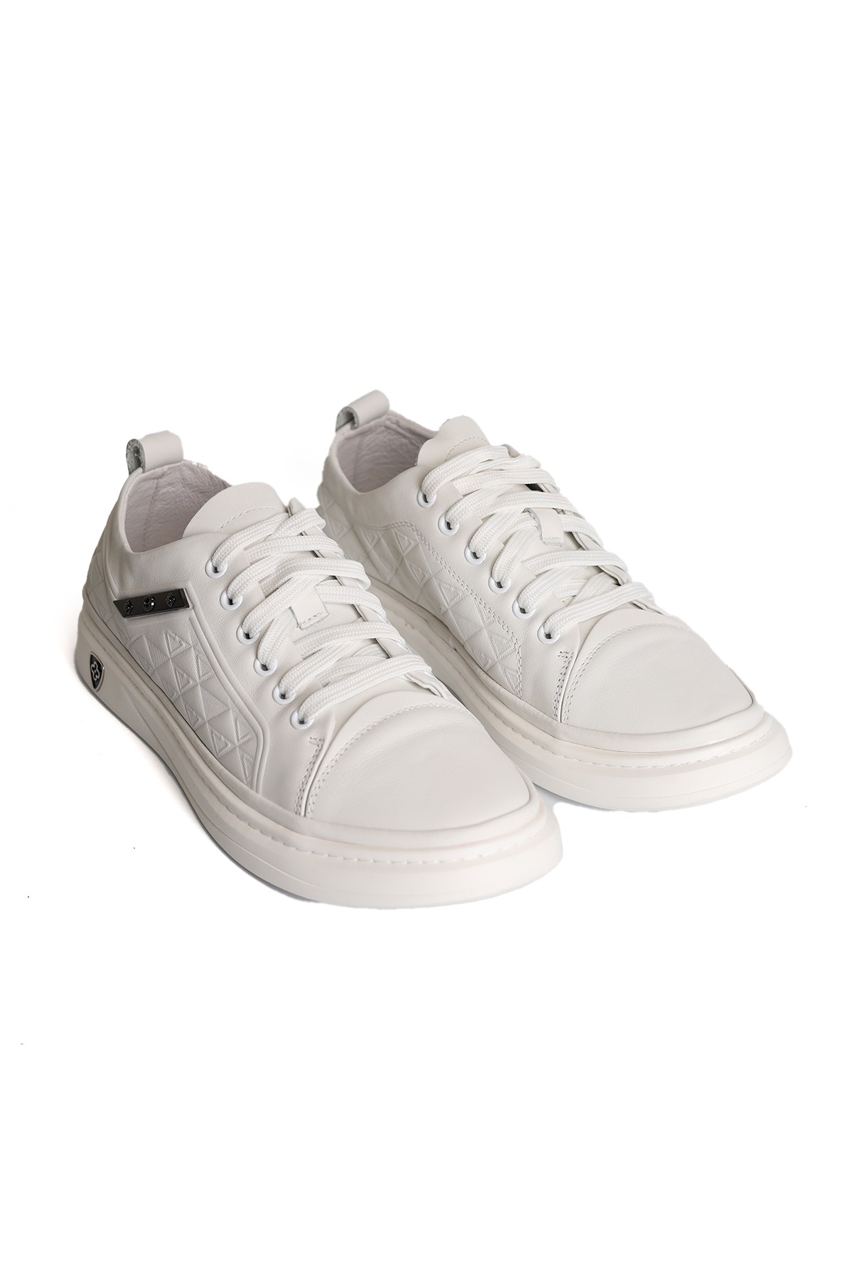 Hakiki Deri Bağcık Kısımları Elastik Detaylı Beyaz Erkek Sneakers