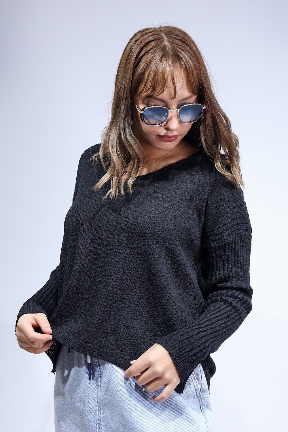 Orjinal Marka Oversize Kesim Kadın Triko Siyah Bluz