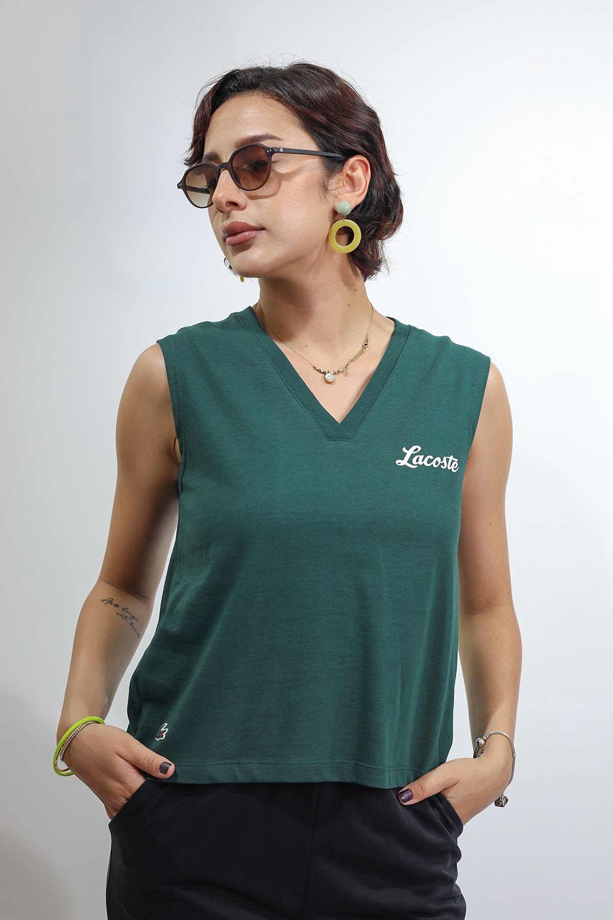 Kadın Kolsuz Yeşil T-shirt