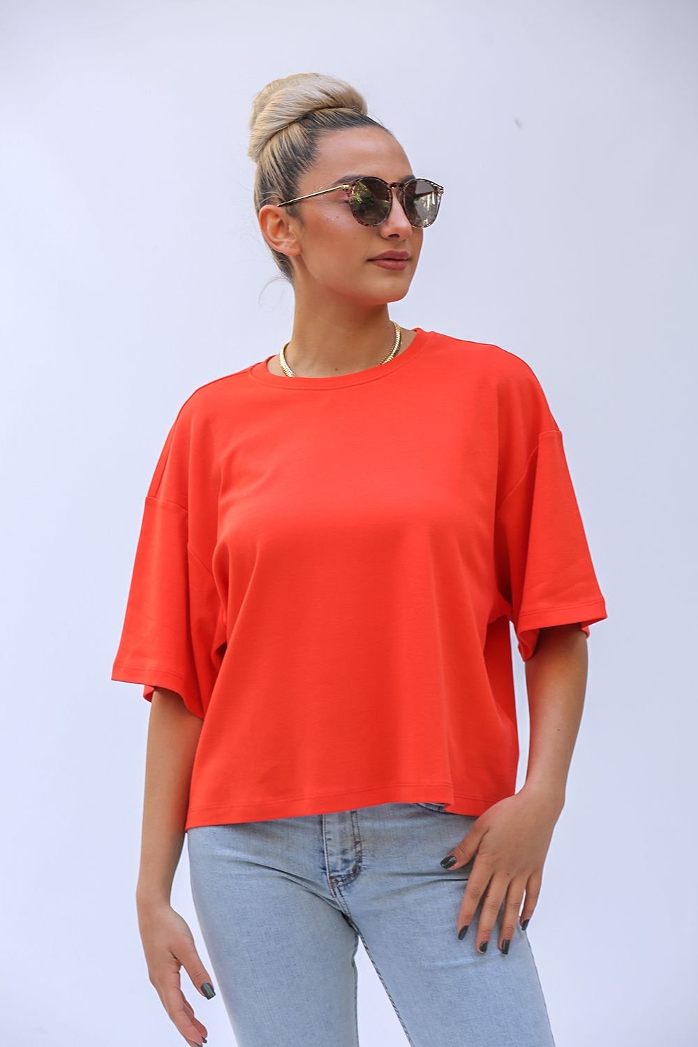 Pamuk Narçiçeği Renk Kadın Basic Tshirt D30119