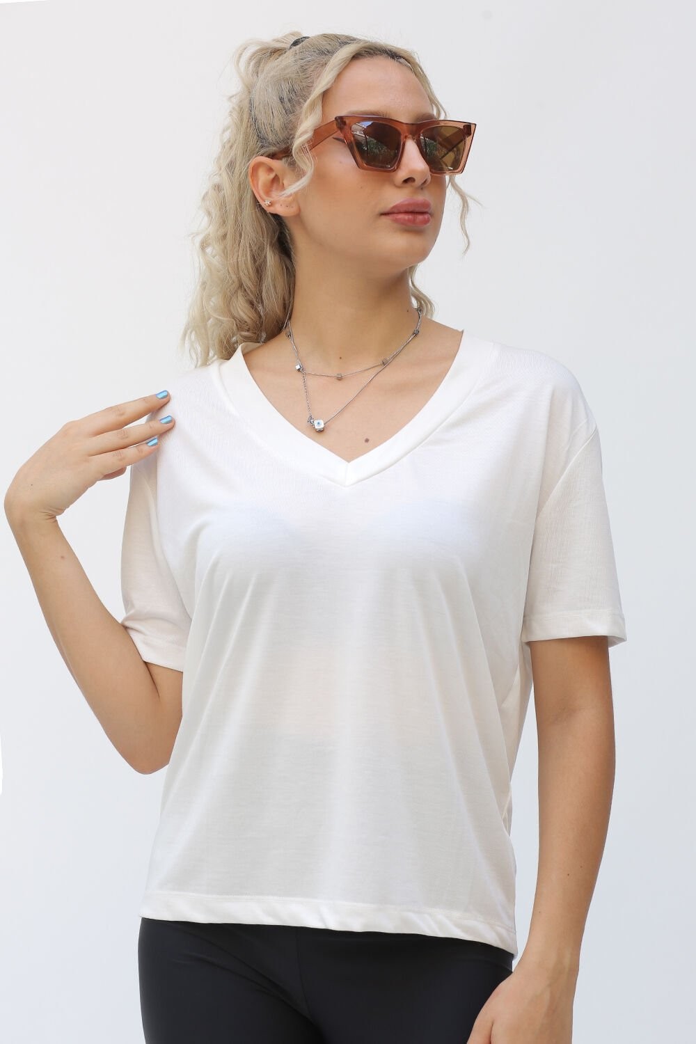 Oysho Markalı Modal Kumaş Beyaz Renk Kadın Tshirt M056