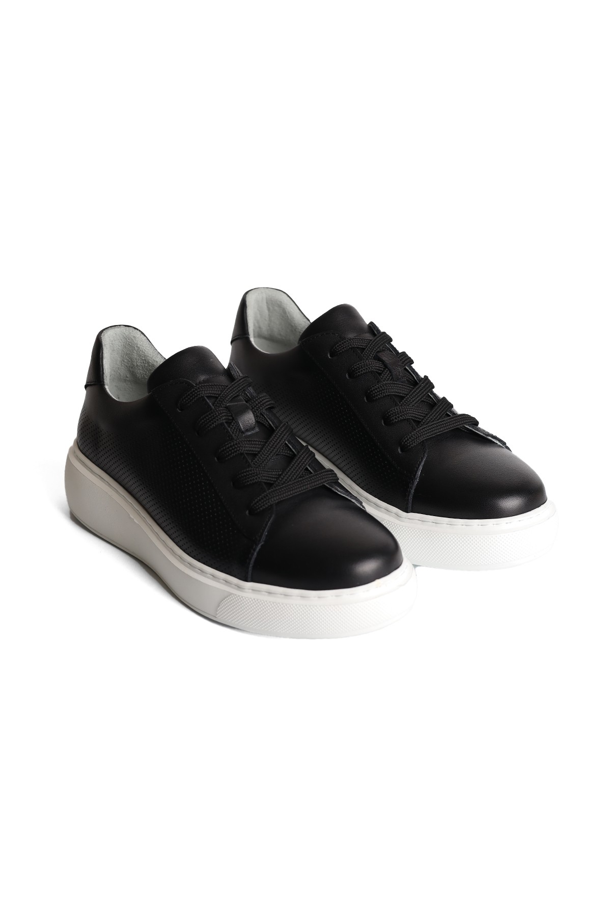 Hakiki Deri El Yapımı Eva Tabanlı Siyah Unisex Sneakers