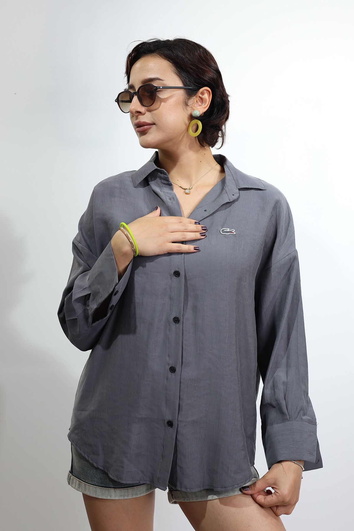 Kadın Relaxed Fit Füme Kadın Gömlek
