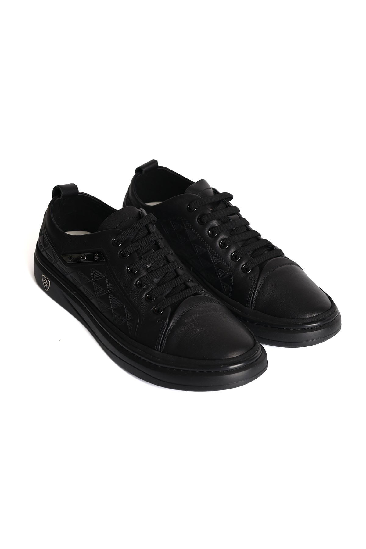 Hakiki Deri Bağcık Kısımları Elastik Detaylı Siyah Erkek Sneakers