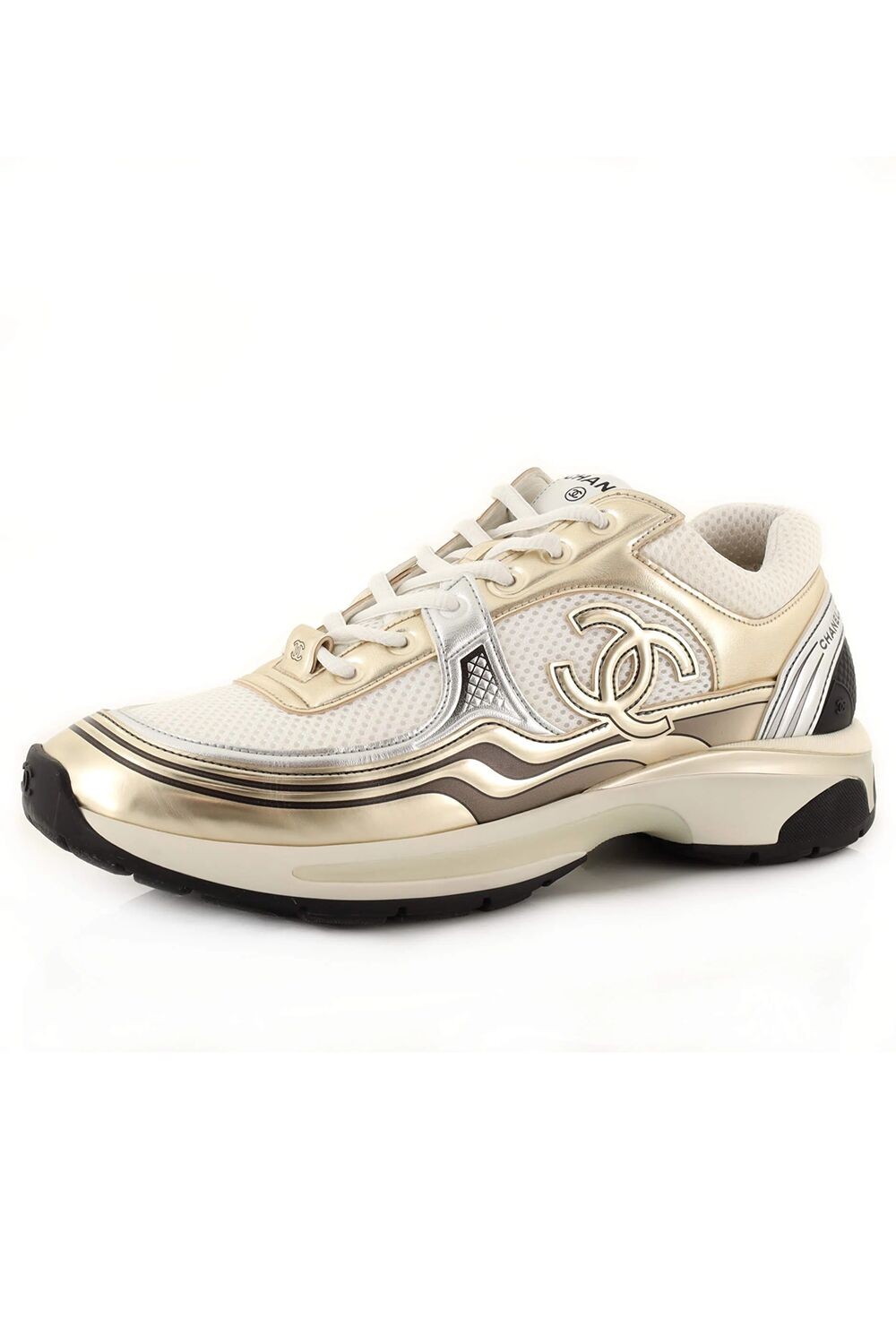 Chanel Women's CC Low-Top Sneakers Fabric and Laminated Leather