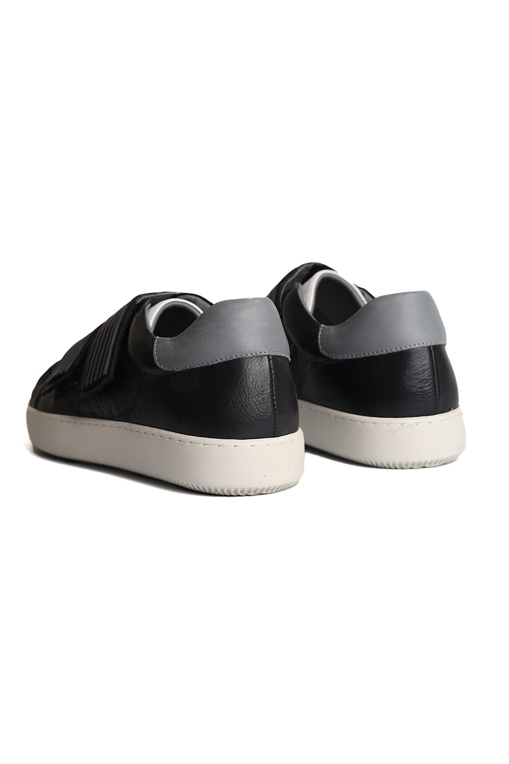 Hakiki Deri El Yapımı Ortapedik Tabanlı Siyah Cırtlı Erkek Sneakers