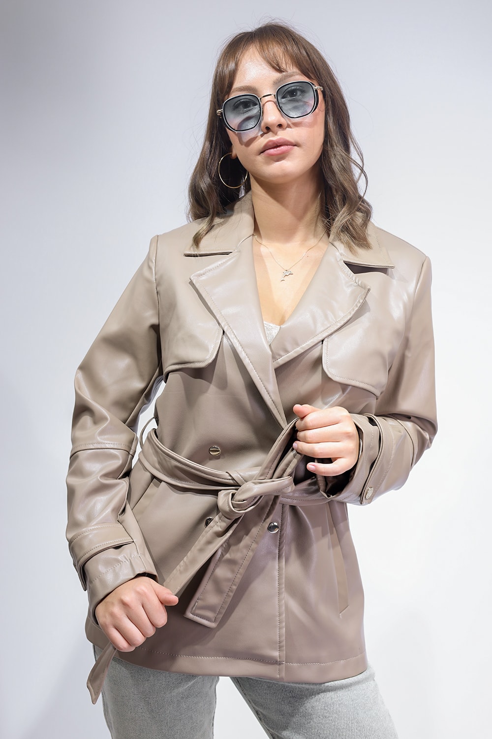 Orjinal Marka Mağaza Ürünü Vizon Kadın Deri Mont