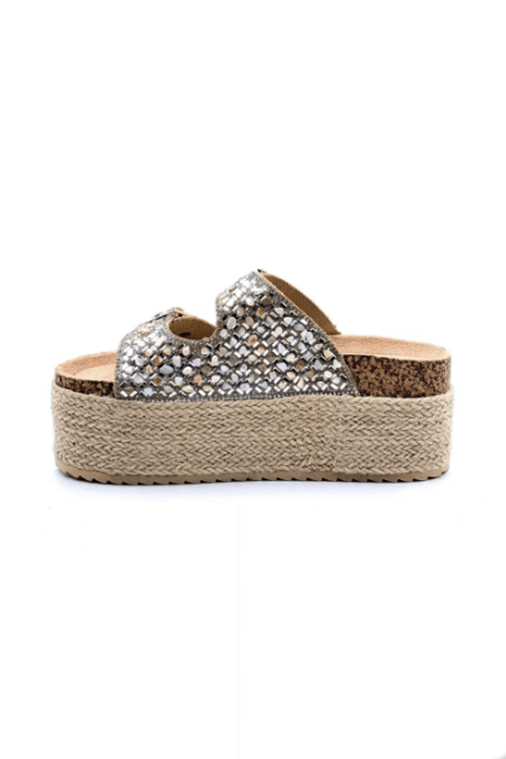 Guja Espadril Yüksek Taban (6 CM) Çift Tokalı Taşlı Bej Kadın Terlik 25Y105 BJ